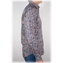 Poggianti 1985 - Patterned Shirt on Blue Stripe Italian Collar - Handmade in Italy - New Luxury Exclusive Collection - Avvenice