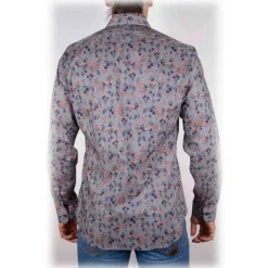 Poggianti 1985 - Patterned Shirt on Blue Stripe Italian Collar - Handmade in Italy - New Luxury Exclusive Collection - Avvenice