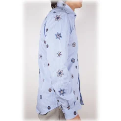 Poggianti 1985 - Patterned Shirt with Soft Embroidery Collar - Handmade in Italy - New Luxury Exclusive Collection - Avvenice