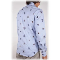 Poggianti 1985 - Patterned Shirt with Soft Embroidery Collar - Handmade in Italy - New Luxury Exclusive Collection - Avvenice