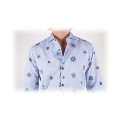 Poggianti 1985 - Patterned Shirt with Soft Embroidery Collar - Handmade in Italy - New Luxury Exclusive Collection - Avvenice