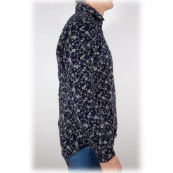 Poggianti 1985 - Patterned Shirt on Blue Stripe Italian Collar - Handmade in Italy - New Luxury Exclusive Collection - Avvenice