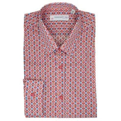 Poggianti 1985 - Red Stiff Collar Patterned Shirt - Handmade in Italy - New Luxury Exclusive Collection - Avvenice