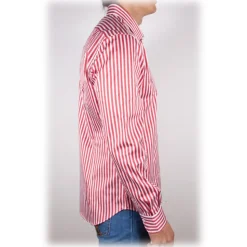 Poggianti 1985 - Red-White Striped Shirt - Handmade in Italy - New Luxury Exclusive Collection - Avvenice