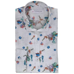 Poggianti 1985 - White Soft Collar Patterned Shirt - Handmade in Italy - New Luxury Exclusive Collection - Avvenice