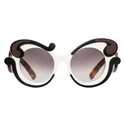 Prada - Prada Minimal Baroque - Talc Black Cocoa Round Sunglasses - Prada Collection - Sunglasses - Prada Eyewear - Avvenice