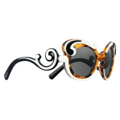 Prada - Prada Minimal Baroque - Caramel Talc Black Turtle Round Sunglasses - Prada Collection - Sunglasses - Prada Eyewear - Avvenice