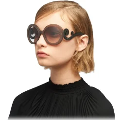 Prada - Prada Minimal Baroque - Round Sunglasses - Cocoa Brown Opaque Crystal - Sunglasses - Prada Eyewear - Avvenice
