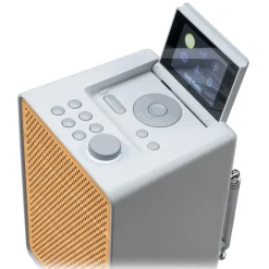 Pure - Evoke Spot - Cotton White with Cherry Wood Grill - Wood Edition Compact Music System - High Quality Digital Radio - Avvenice