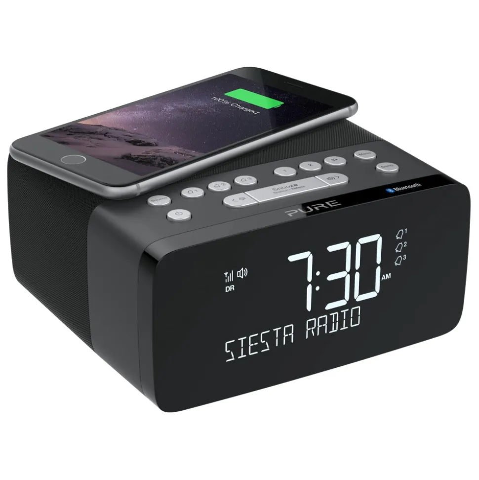Pure - Siesta Charge - Graphite - Alarm Clock Radio Premium - DAB+/FM/Bluetooth - Wireless Charger - High Quality Digital Radio - Avvenice