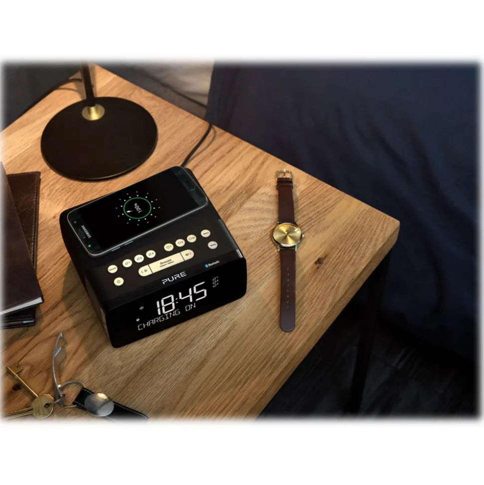 Pure - Siesta Charge - Graphite - Alarm Clock Radio Premium - DAB+/FM/Bluetooth - Wireless Charger - High Quality Digital Radio - Avvenice