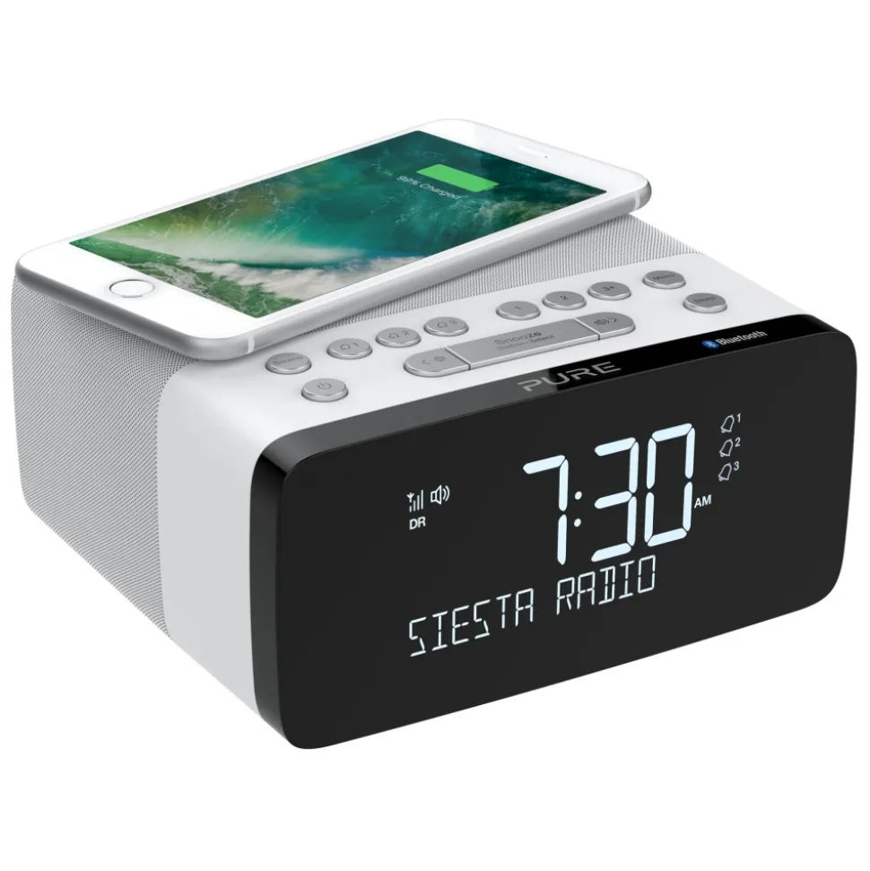 Pure - Siesta Charge - Polar - Alarm Clock Radio Premium - DAB+/FM/Bluetooth - Wireless Charger - High Quality Digital Radio - Avvenice