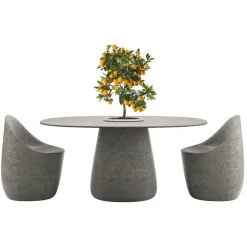 Qeeboo - Cobble Table 160 cm Stoneware Bucket - Grey Mix - Qeeboo Table by Elisa Giovannoni - Furnishing - Home - Avvenice