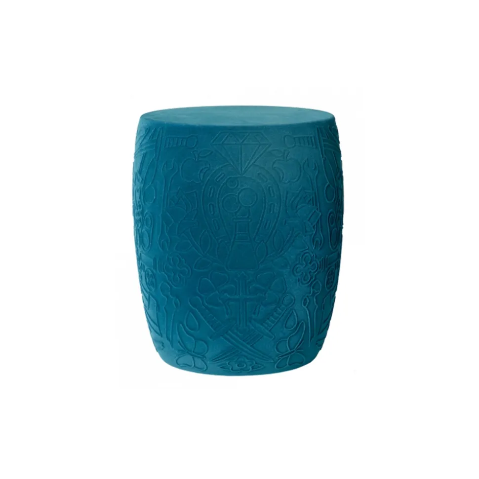 Qeeboo - Mexico Stool and Sidetable Velvet Finish - Light Blue - Qeeboo Chair by Studio Job - Furniture - Home - Avvenice