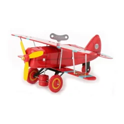 Saint John - Biplane Fighter - Collectible Retro Wind Up Tin Toy - Red - Tin Toys - Avvenice