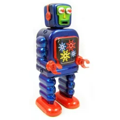 Saint John - Gearing Robot - Collectible Retro Wind Up Tin Toy - Red and Blue - Tin Toys - Avvenice