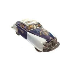 Saint John - Hwy Patrol Highway Car - Collectible Retro Wind Up Tin Toy - White Blue Silver - Tin Toys - Avvenice