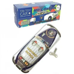 Saint John - Hwy Patrol Highway Car - Collectible Retro Wind Up Tin Toy - White Blue Silver - Tin Toys - Avvenice