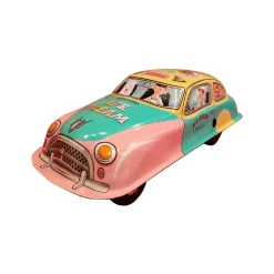 Saint John - Ice Cream Wagon Car - Collectible Retro Wind Up Tin Toy - Pink Turquoise Yellow - Tin Toys - Avvenice