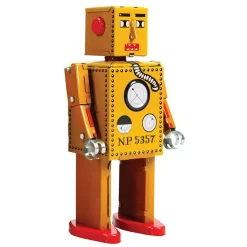 Saint John - Lilliput Robot - Collectible Retro Wind Up Tin Toy - Yellow - Tin Toys - Avvenice
