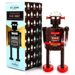 Saint John - M-65 Robot - Collectible Retro Wind Up Tin Toy - Brown - Tin Toys - Avvenice