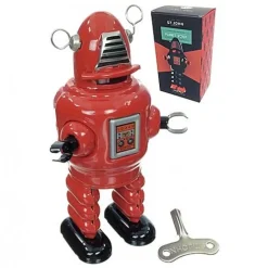 Saint John - Planet Robot - Collectible Retro Wind Up Tin Toy - Red - Tin Toys - Avvenice