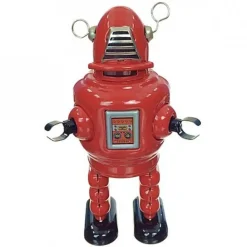 Saint John - Planet Robot - Collectible Retro Wind Up Tin Toy - Red - Tin Toys - Avvenice