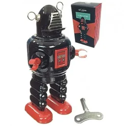 Saint John - Planet Robot - Collectible Retro Wind Up Tin Toy - Black - Tin Toys - Avvenice