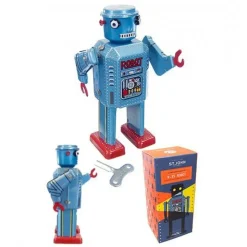 Saint John - R-35 Robot - Collectible Retro Wind Up Tin Toy - Metallic Blue- Tin Toys - Avvenice
