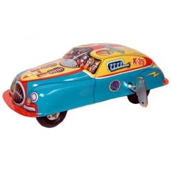 Saint John - Space Patrol Car - Collectible Retro Wind Up Tin Toy - Yellow Red Blue - Tin Toys - Avvenice
