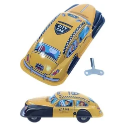 Saint John - Taxi Car - Collectible Retro Wind Up Tin Toy - Yellow Black - Tin Toys - Avvenice