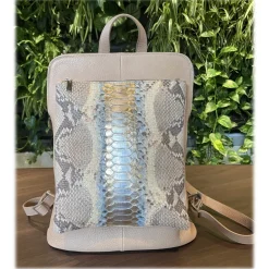 Suèi - Backpack in Python and Calf Leather - Rose Pale - Handmade in Italy - Luxury Exclusive Collection - Avvenice