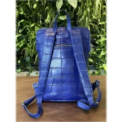 Suèi - Backpack of Crocodile Leather - Blue - Handmade in Italy - Luxury Exclusive Collection - Avvenice