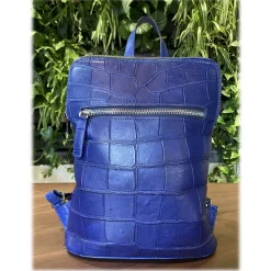 Suèi - Backpack of Crocodile Leather - Blue - Handmade in Italy - Luxury Exclusive Collection - Avvenice