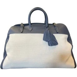 Suèi - Bag of Calf Leather and Canvas Fabric - Blue Navy - Handmade in Italy - Luxury Exclusive Collection - Avvenice