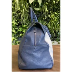 Suèi - Bag of Calf Leather and Canvas Fabric - Blue Navy - Handmade in Italy - Luxury Exclusive Collection - Avvenice