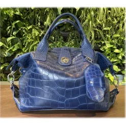 Suèi - Bag of Crocodile Leather - Blue - Handmade in Italy - Luxury Exclusive Collection - Avvenice
