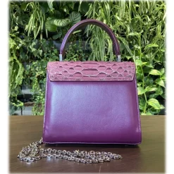Suèi - Bag of Medium Size of Python & Calf Leather - Plum - Handmade in Italy - Luxury Exclusive Collection - Avvenice