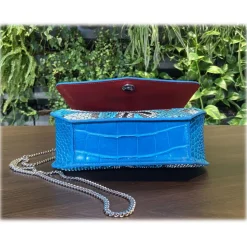 Suèi - Bag of Medium Size of Python & Crocodile Leather - Azzurro - Handmade in Italy - Luxury Exclusive Collection - Avvenice