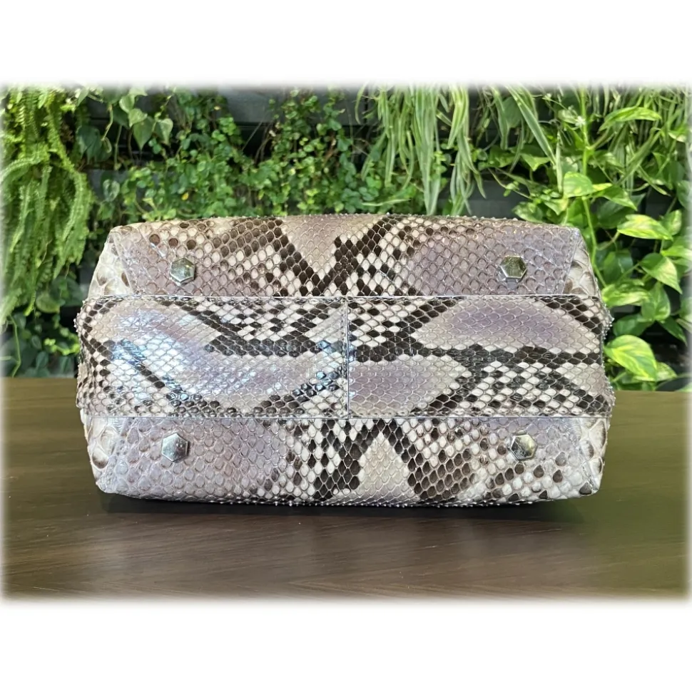 Suèi - Bag of Medium Size of Python Leather - Rose - Handmade in Italy - Luxury Exclusive Collection - Avvenice