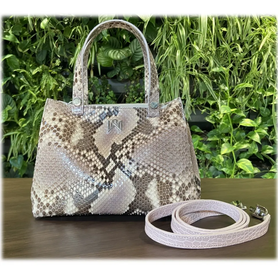 Suèi - Bag of Medium Size of Python Leather - Rose - Handmade in Italy - Luxury Exclusive Collection - Avvenice