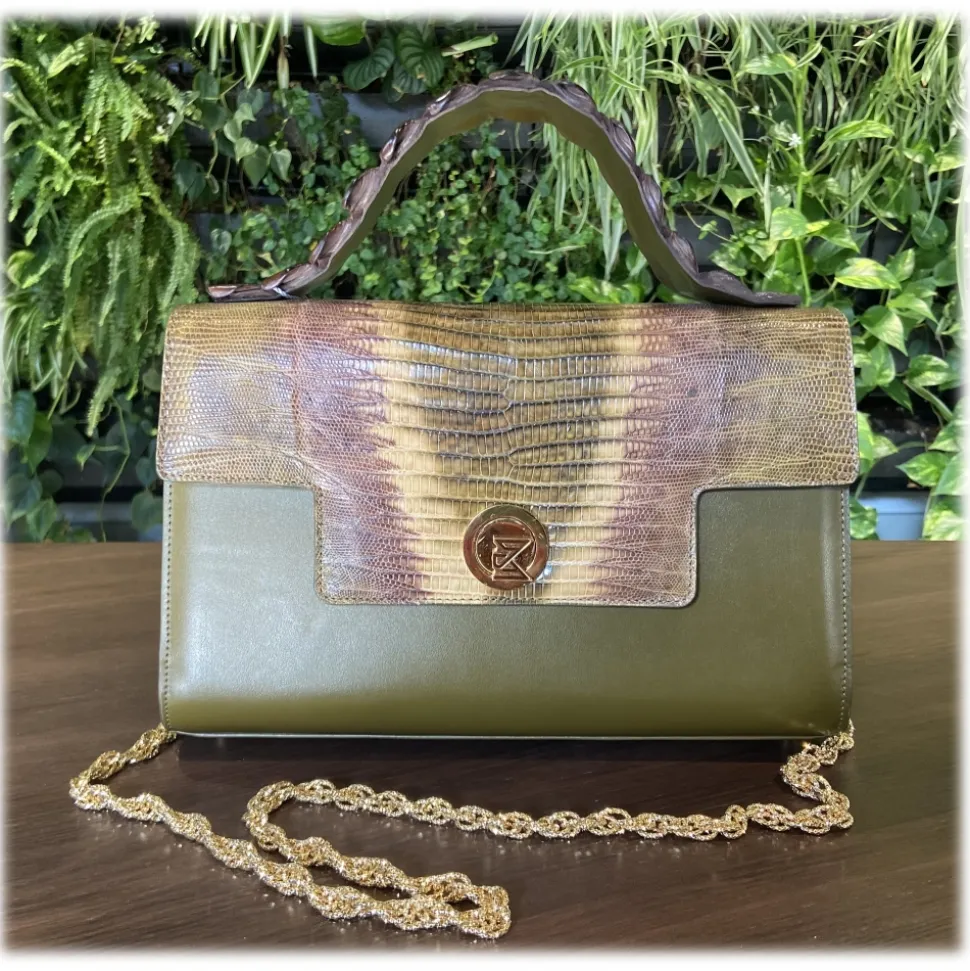 Suèi - Bag of Medium Size of Python, Lizard & Crocodile Leather - Green Water - Handmade in Italy - Luxury Exclusive Collection - Avvenice
