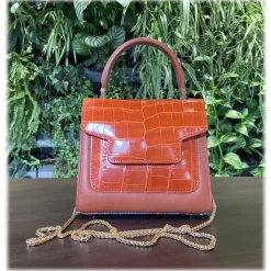 Suèi - Bag of Medium Size of Python, Crocodile & Calf Leather - Orange - Handmade in Italy - Luxury Exclusive Collection - Avvenice