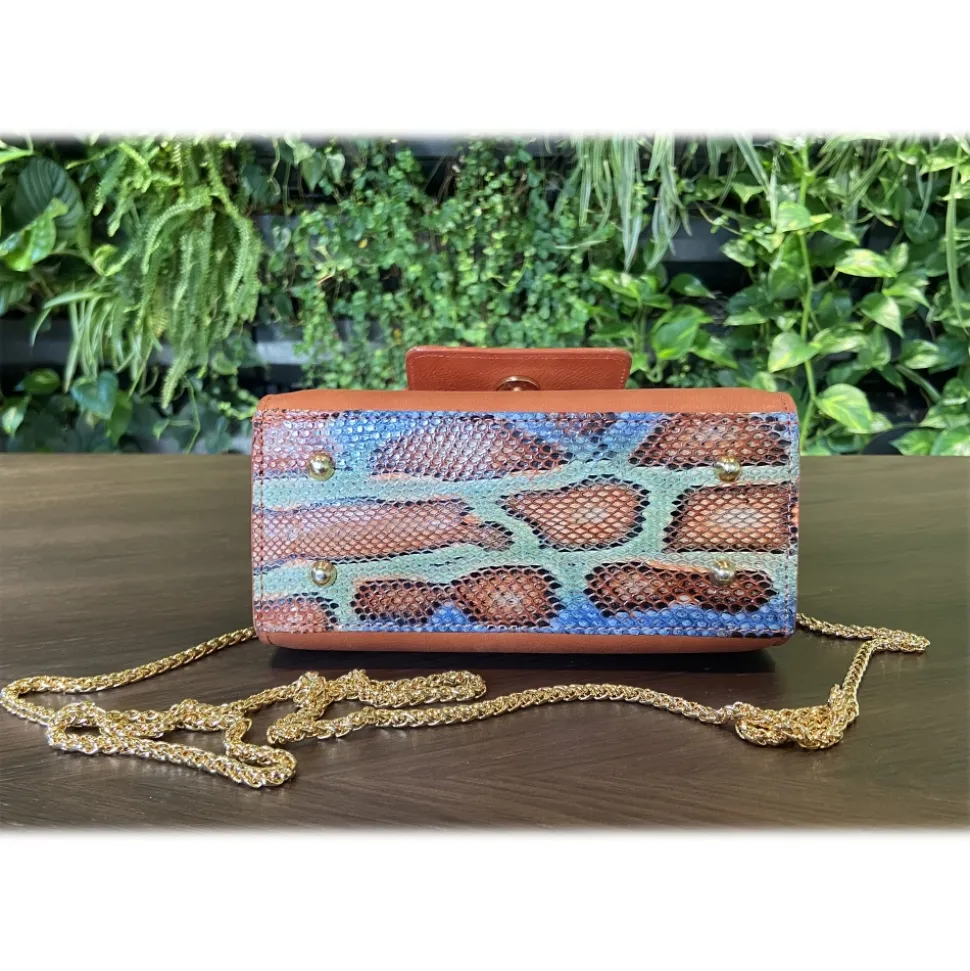 Suèi - Bag of Medium Size of Python, Crocodile & Calf Leather - Orange - Handmade in Italy - Luxury Exclusive Collection - Avvenice