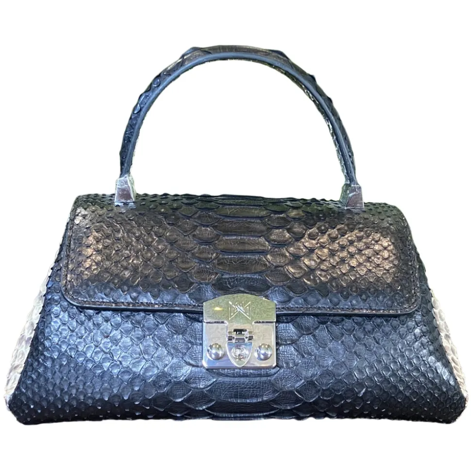 Suèi - Bag of Medium Size of Python Leather - Black & Beige - Handmade in Italy - Luxury Exclusive Collection - Avvenice