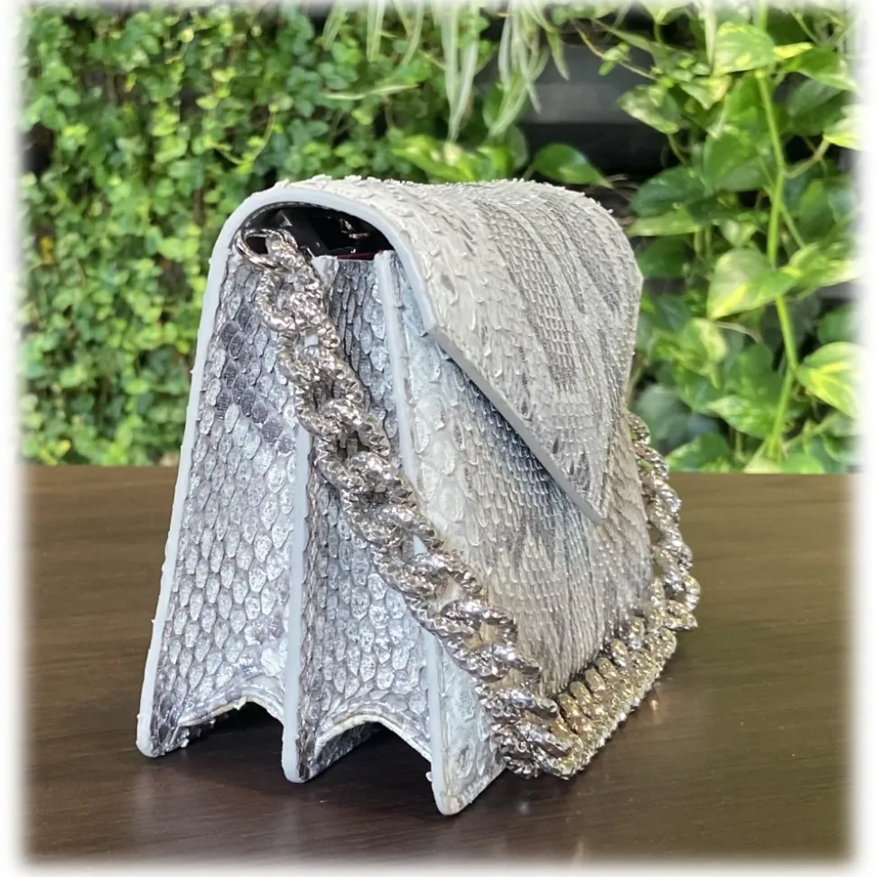 Suèi - Bag of Medium Size of Python Leather - Grey - Handmade in Italy - Luxury Exclusive Collection - Avvenice