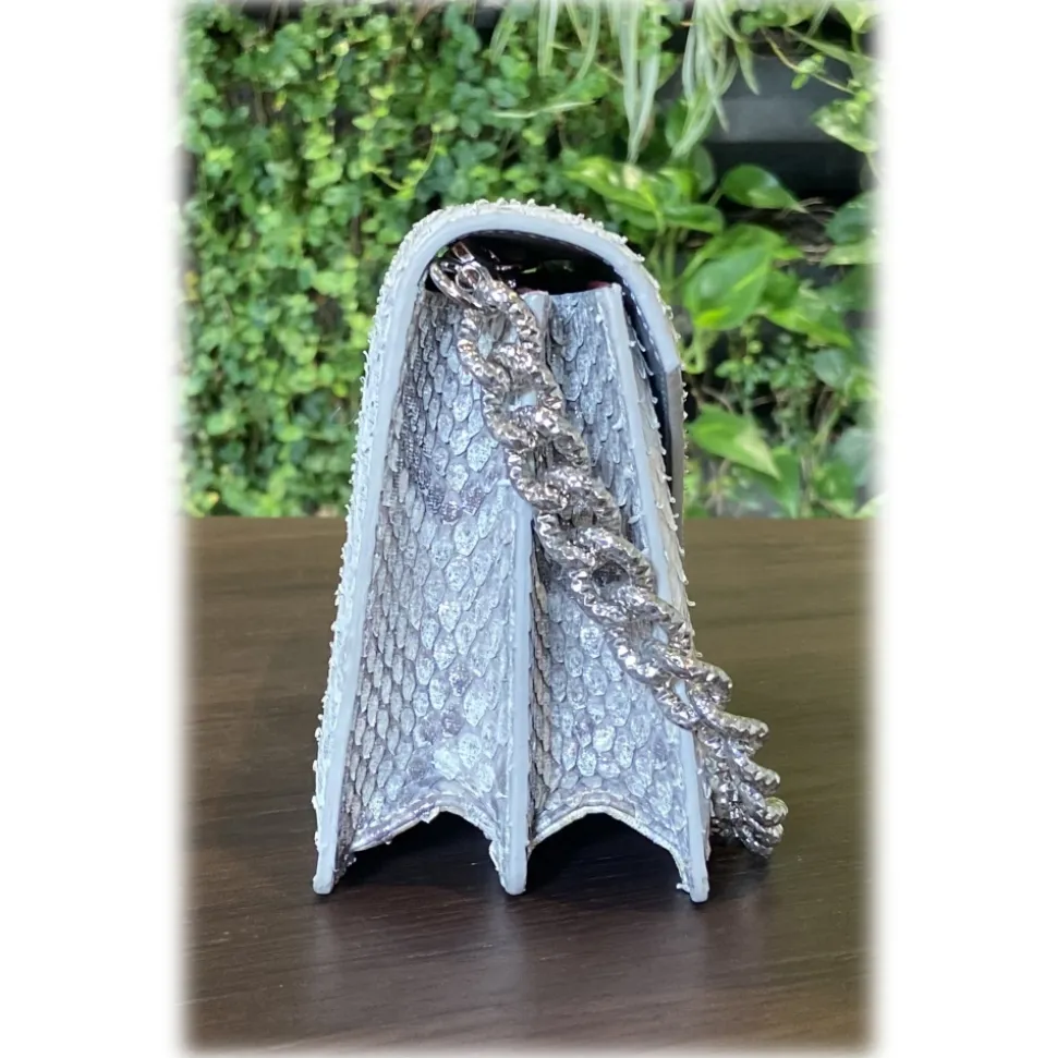 Suèi - Bag of Medium Size of Python Leather - Grey - Handmade in Italy - Luxury Exclusive Collection - Avvenice