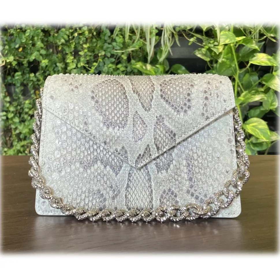 Suèi - Bag of Medium Size of Python Leather - Grey - Handmade in Italy - Luxury Exclusive Collection - Avvenice