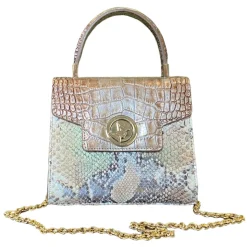 Suèi - Bag of Medium Size of Python & Crocodile Leather - Beige - Handmade in Italy - Luxury Exclusive Collection - Avvenice