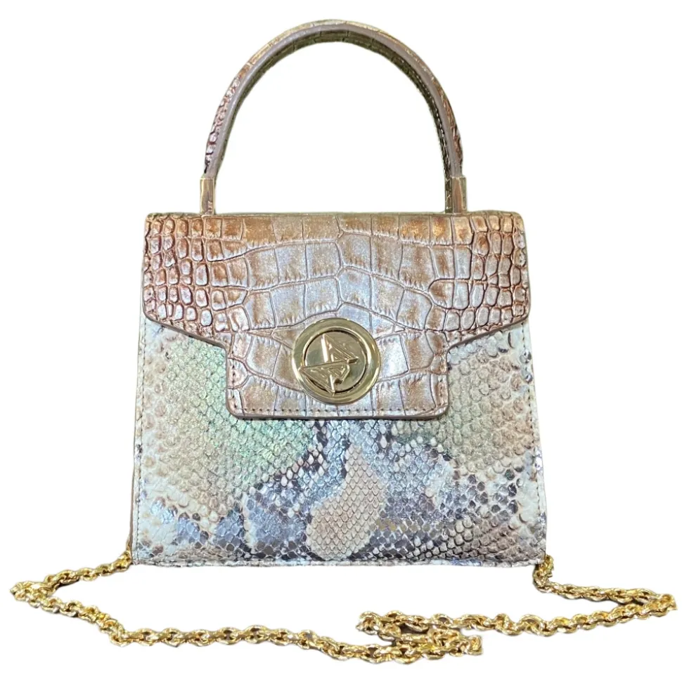 Suèi - Bag of Medium Size of Python & Crocodile Leather - Beige - Handmade in Italy - Luxury Exclusive Collection - Avvenice
